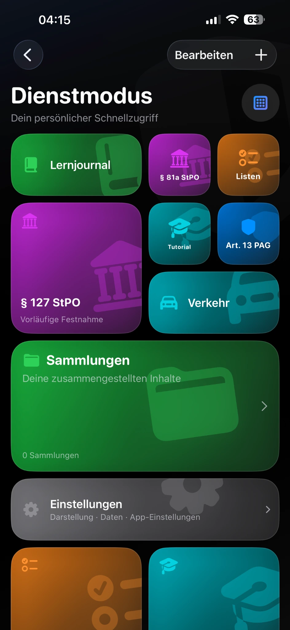 Dienstmodus von Polizei-Guru im Dark Mode