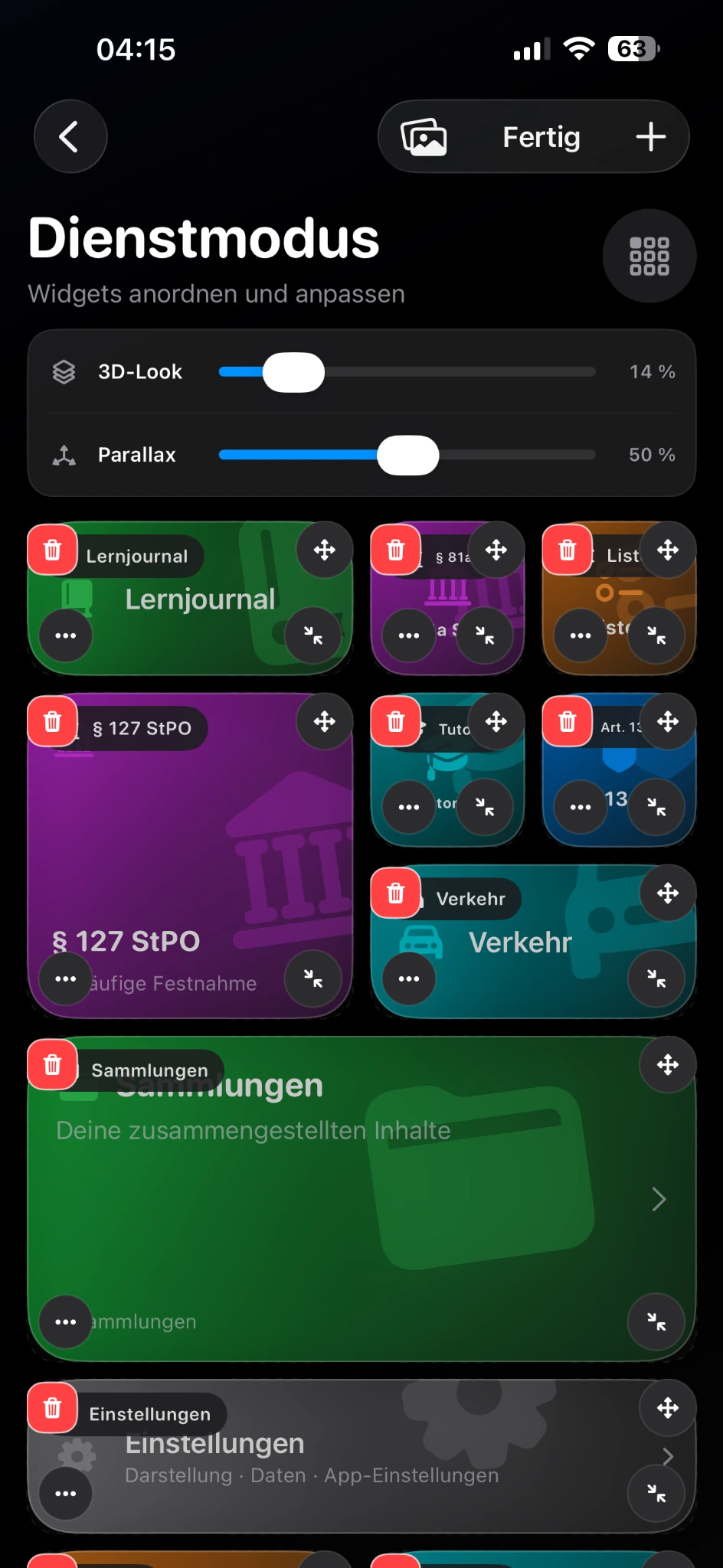 Dienstmodus bearbeiten